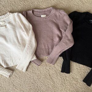 Lot of 3 Anthropologie Maeve Crewneck Puff-Sleeve Sweaters Size Medium